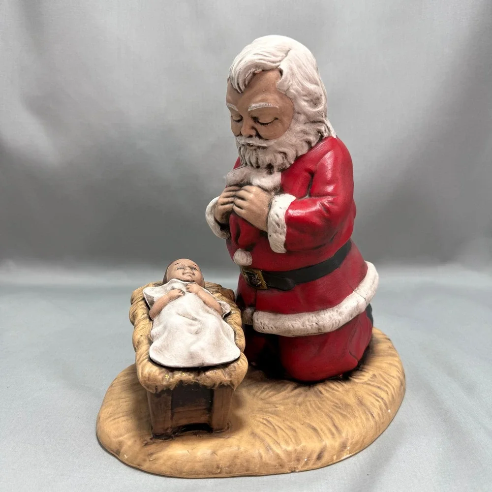 Vintage Kneeling Santa Baby Jesus Nativity Figurine Red Ceramic Religious 8